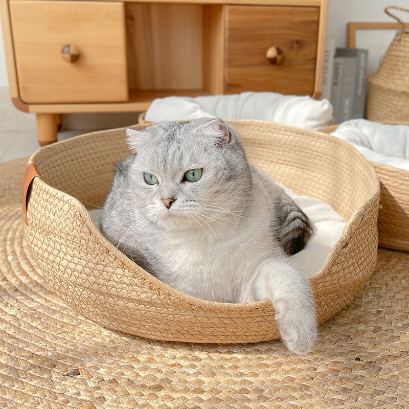 Handmade bamboo weaving cat and puppy bed, view 3 - MRSLM