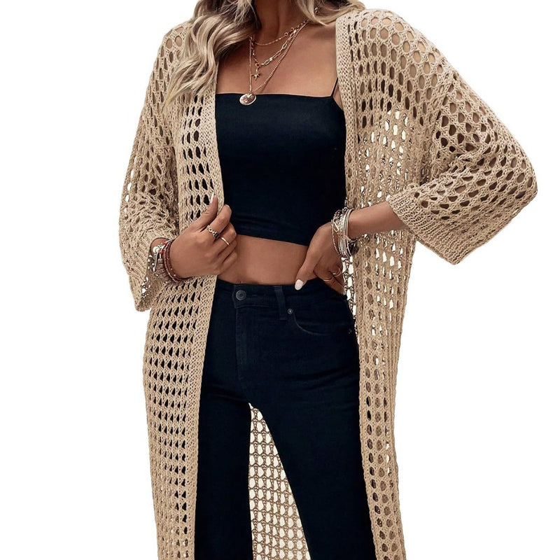 Women's open-knit long cardigan, view 4 - MRSLM