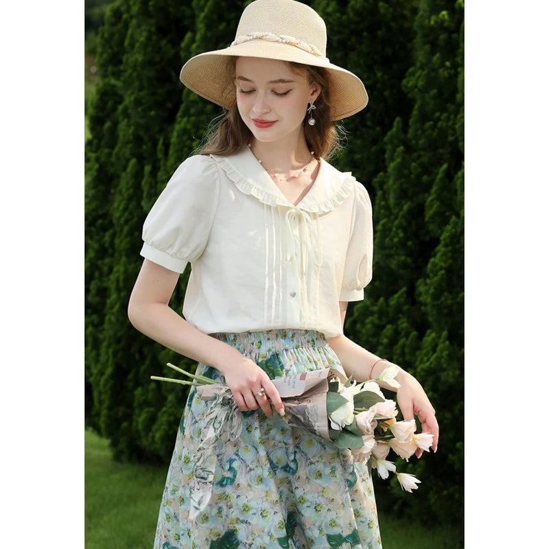 lace-up collar blouse, view 6 - MRSLM