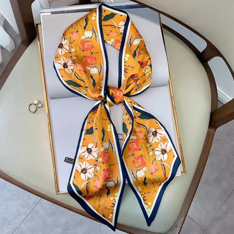 Floral silk-feel long scarf - MRSLM