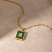 18k gold plated zircon malachite pendant necklace, view 6 - MRSLM