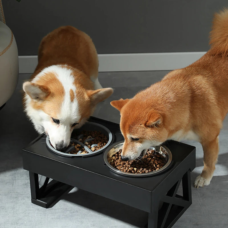 stainless steel elevated pet bowls with slow food bowl, view 4 - MRSLM