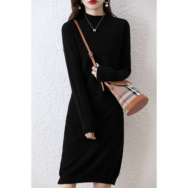 half-high collar woolen dress, view 12 - MRSLM
