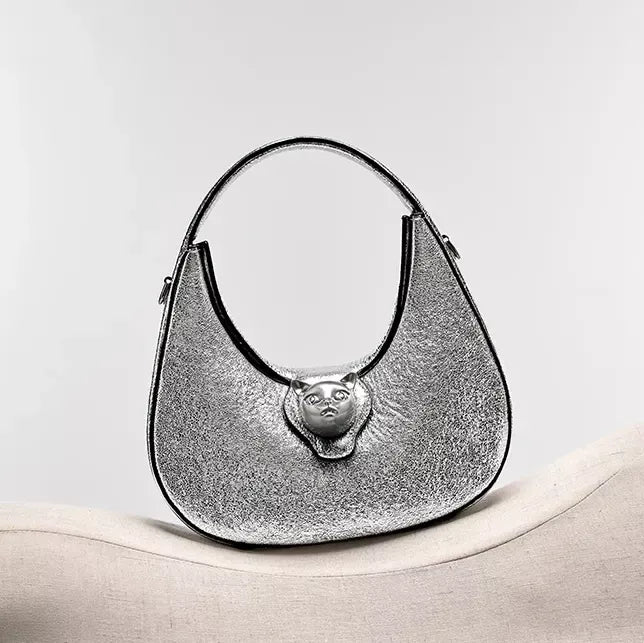 cat-themed half-moon handbag, view 3 - MRSLM