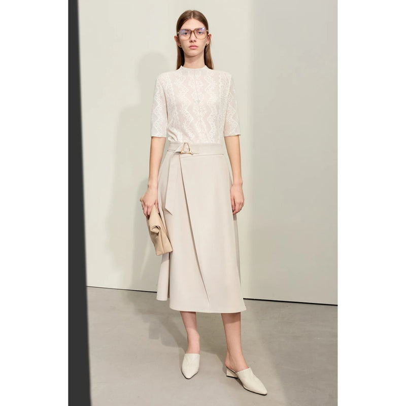 Women's A-line skirt with buckle belt, view 2 - MRSLM