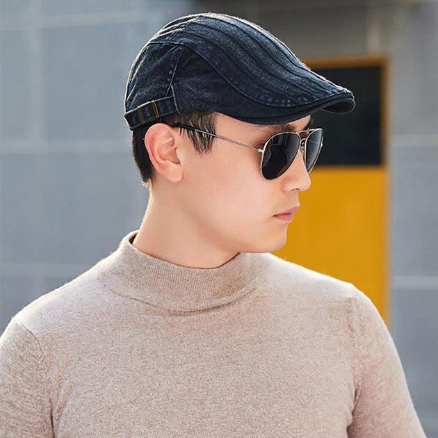 mens casual cotton flat-top beret cap, view 5 - MRSLM