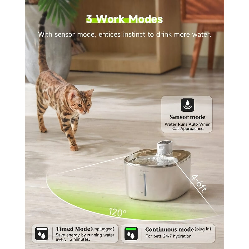wireless stainless steel pet water fountain, view 5 - MRSLM