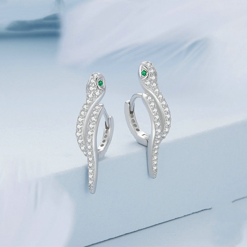 platinum plated zircon snake earrings, view 3 - MRSLM