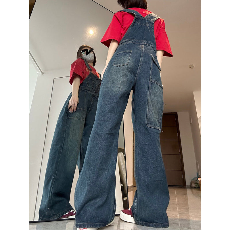 vintage wide leg suspender pants, view 4 - MRSLM