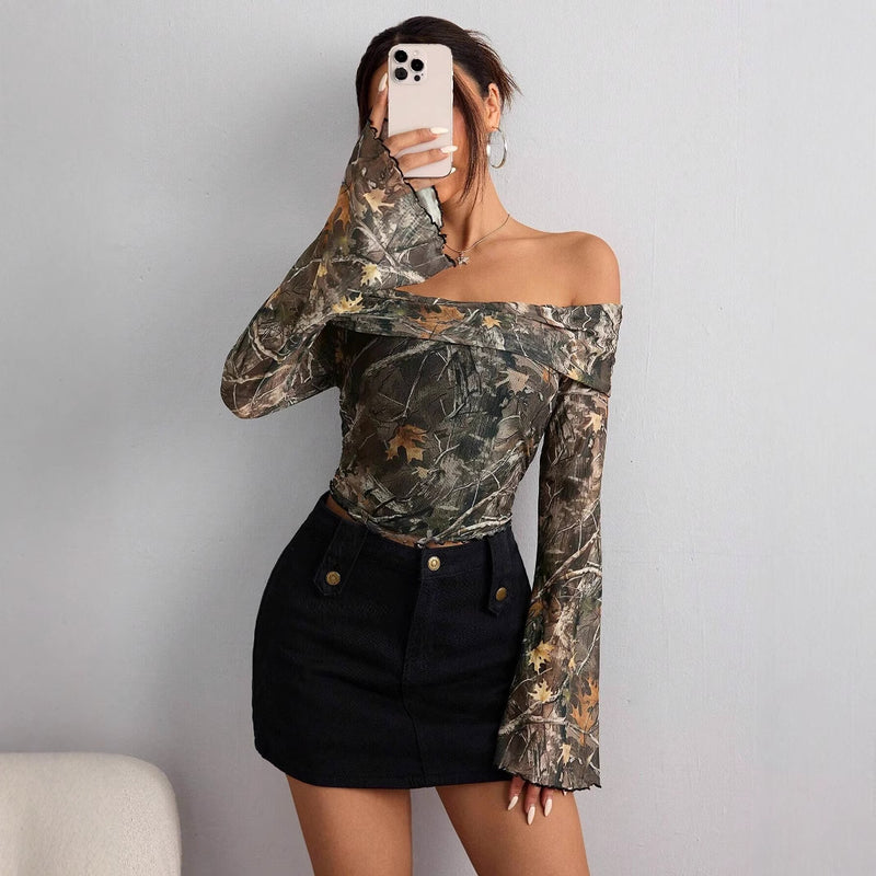 mesh printed off-shoulder fitted top, view 3 - MRSLM