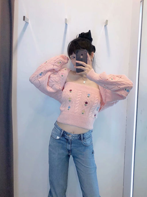 pink knitted cardigan shawl coat - MRSLM