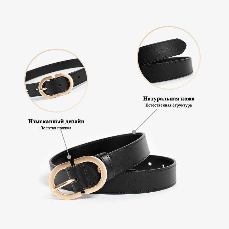 Women's cow leather belt with retro oval buckle, view 7 - MRSLM