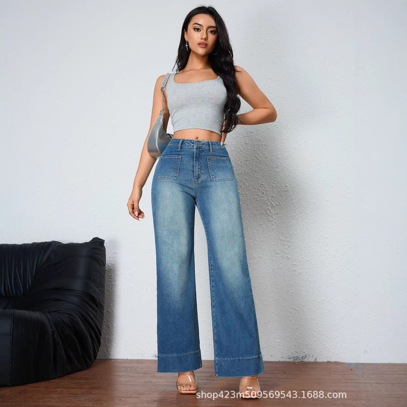 wide-leg cropped gray jeans for women, view 4 - MRSLM