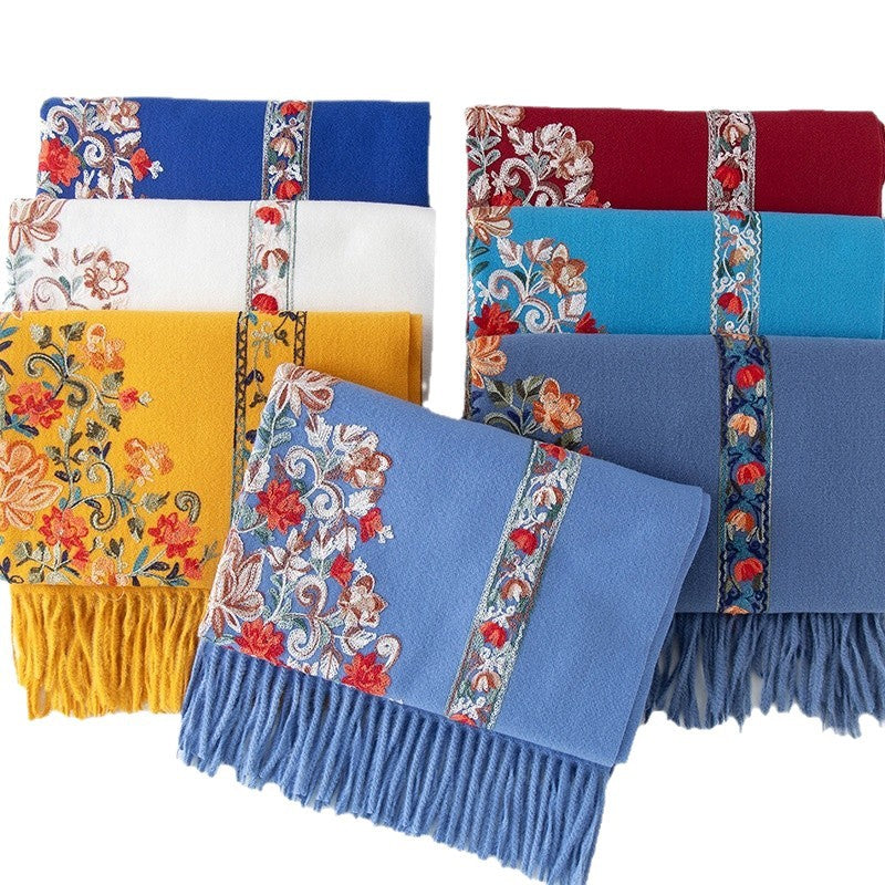 embroidered knitted shawl, view 2 - MRSLM