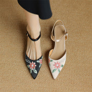 embroidered pointed toe sandals with spike heels, view 6 - MRSLM
