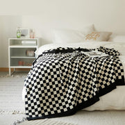 checkerboard plaid cotton knitted blanket, view 3 - MRSLM