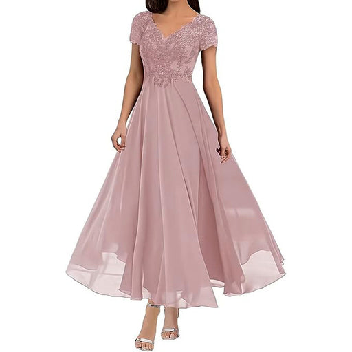 Women's short sleeve long evening dress - MRSLM
