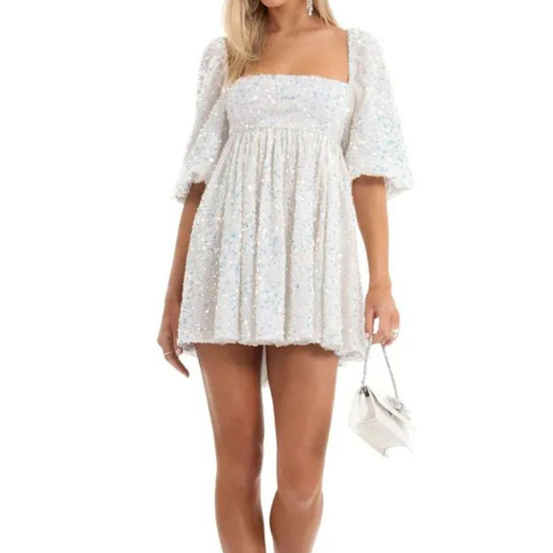 Sequin square collar swing dress - MRSLM