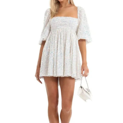 Sequin square collar swing dress - MRSLM