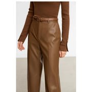 women's pu leather straight leg pants, view 3 - MRSLM