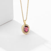 retro silver gem pendant necklace, view 2 - MRSLM
