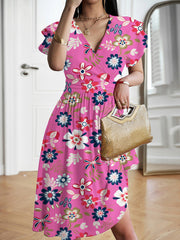 elegant V-neck midi dress, view 4 - MRSLM