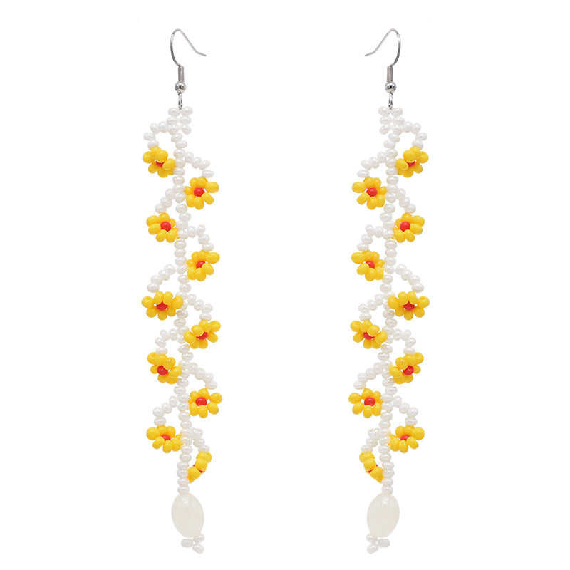 yellow resin long tassel drop earrings, view 2 - MRSLM