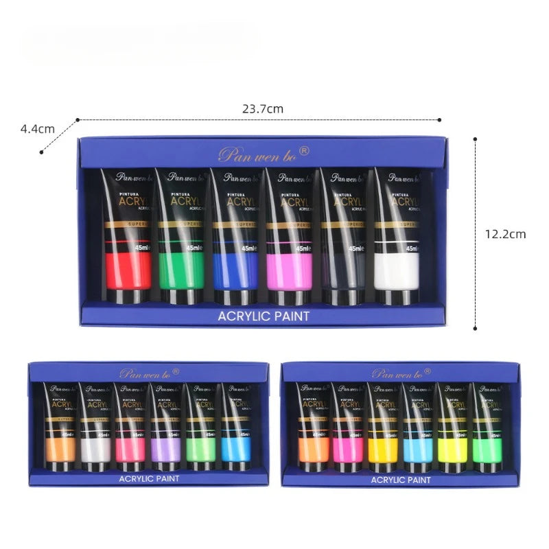 6-Color Acrylic Paint Set – Metallic &amp; Fluorescent, 45ML Bottled Paint for DIY Art &amp; Graffiti