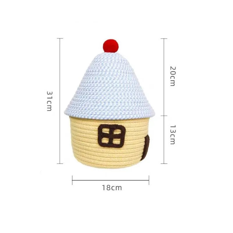 small round woven rope basket with lid, view 9 - MRSLM