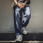 retro blue washed denim jeans for men, view 3 - MRSLM
