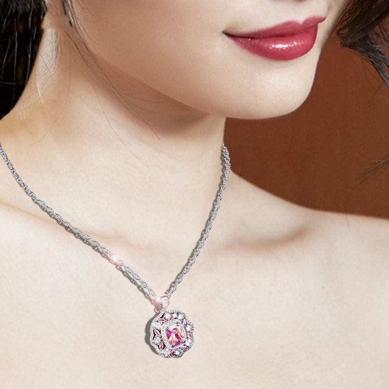 925 silver petal gem necklace, view 4 - MRSLM