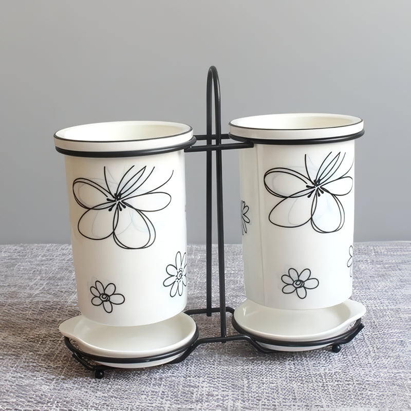 Ceramic chopsticks and utensil storage set, view 6 - MRSLM