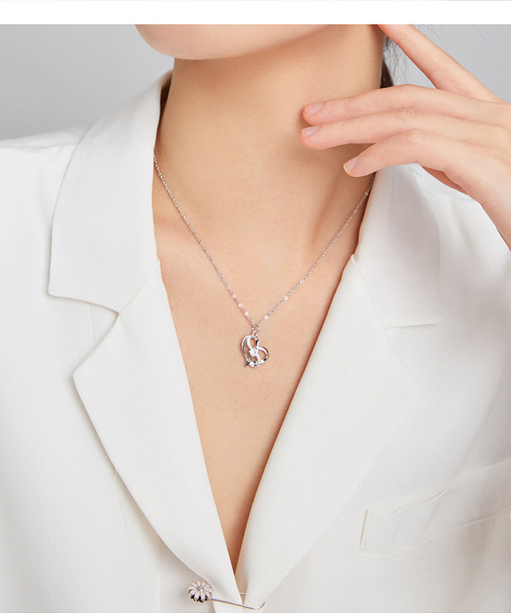 Heart-shaped Hollow Inlaid Zircon S925 Necklace