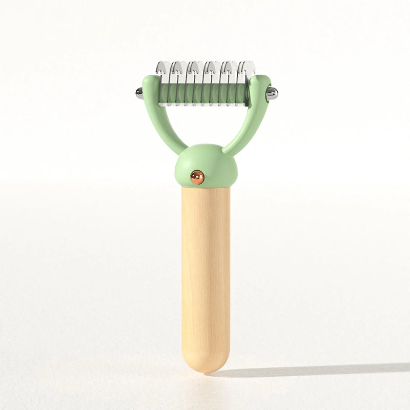 double-sided pet hair comb with wooden handle, view 4 - MRSLM