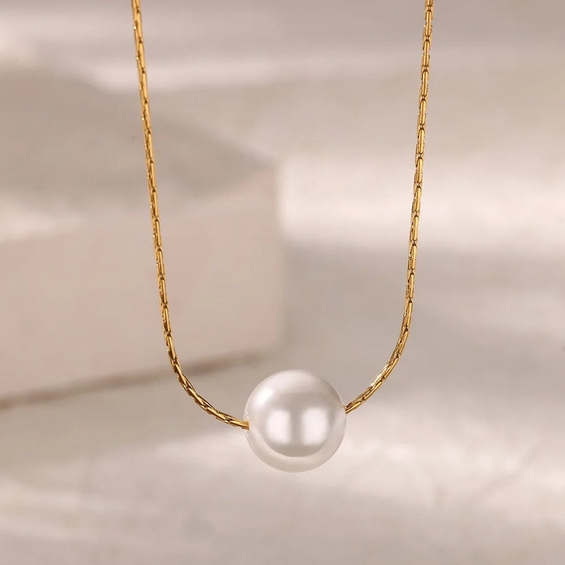 minimalist simulated pearl necklace, view 5 - MRSLM