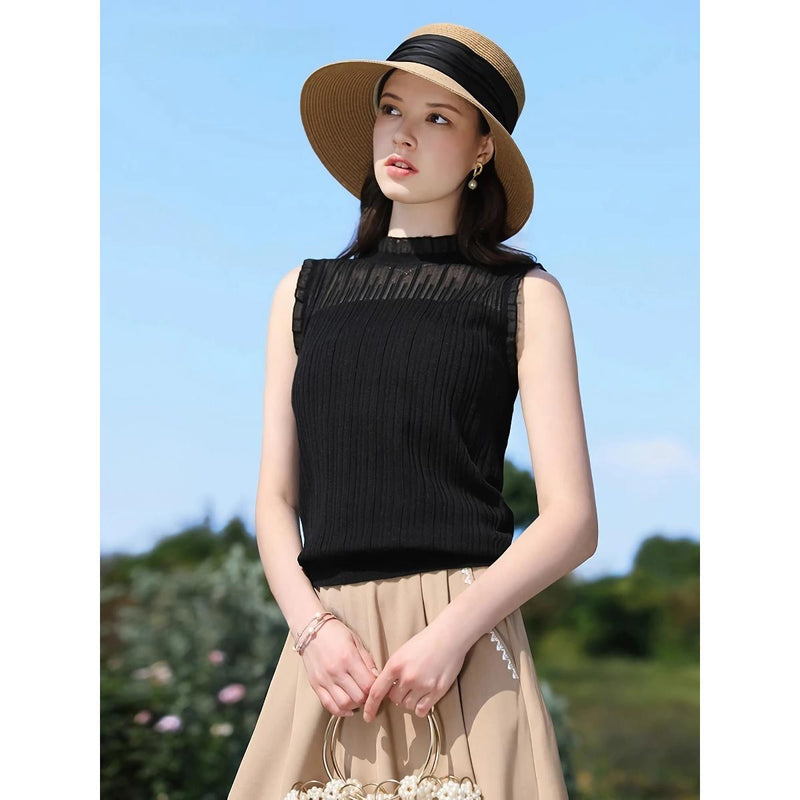 lace stand-up collar tank top, view 4 - MRSLM