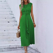 solid color waist tied dress for women - MRSLM