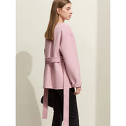 v-neck coat with belt, view 3 - MRSLM