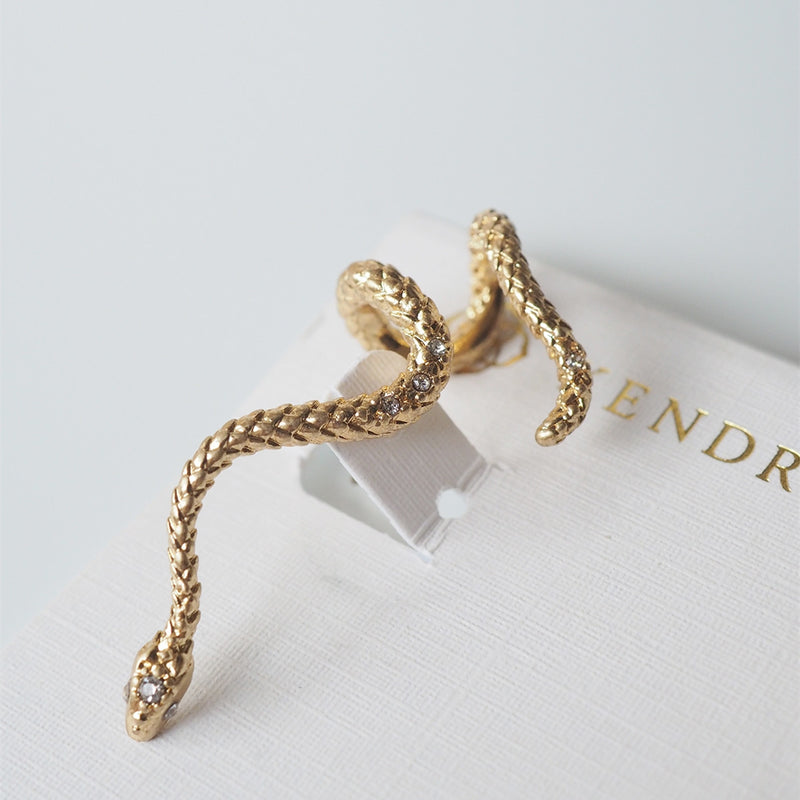 gold snake wrap vintage earrings, view 3 - MRSLM