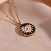 black and white enamel heart sunburst necklace, view 6 - MRSLM