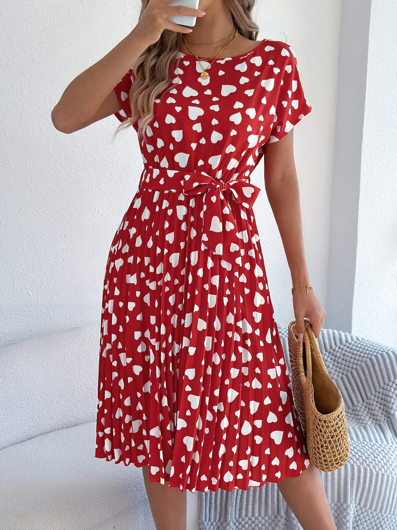contrast color heart pleated dress, view 6 - MRSLM