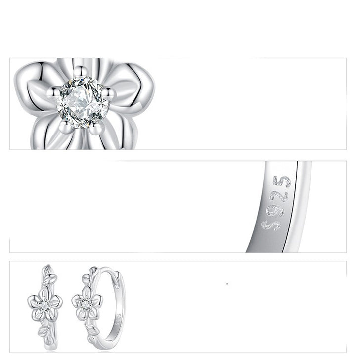 White Gold Zircon Flower Center Embellishment Stone Earrings