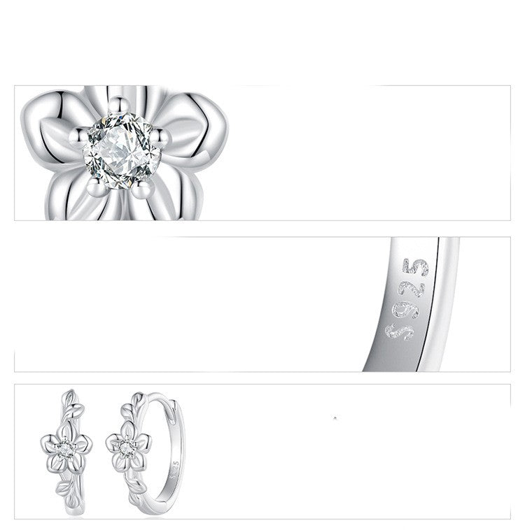 white gold zircon flower hoop earrings, view 5 - MRSLM