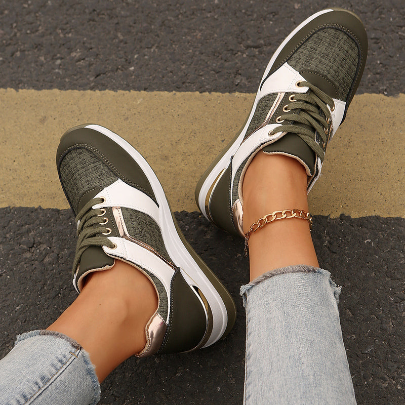 Colorblock lace-up thick-sole sneakers, view 9 - MRSLM