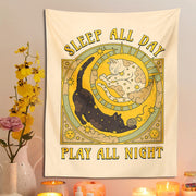 Sun moon cat tapestry wall hanging, view 7 - MRSLM