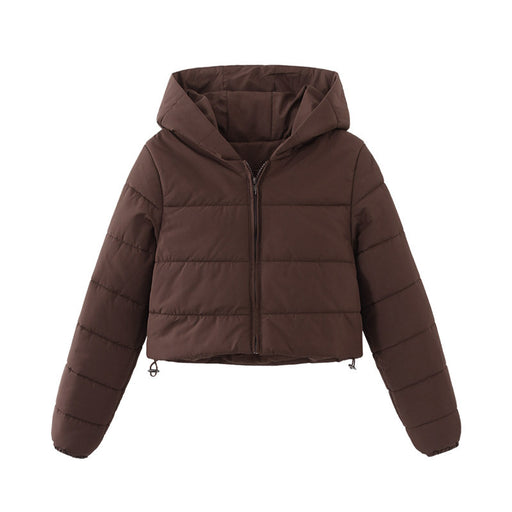 Women's zipper hooded short winter coat, view 12 - MRSLM