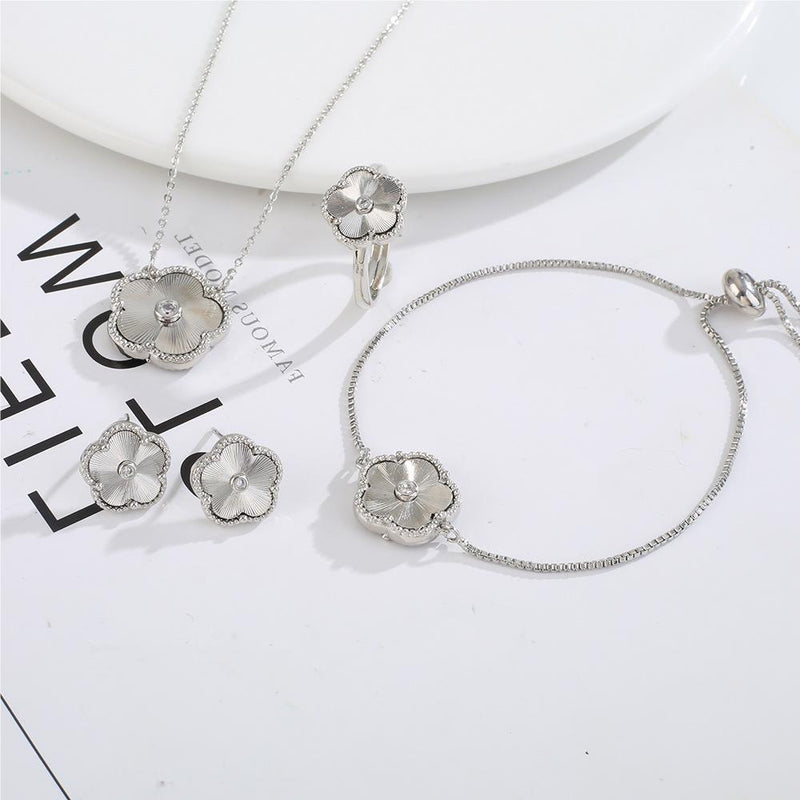 floral stainless steel jewelry set, view 6 - MRSLM