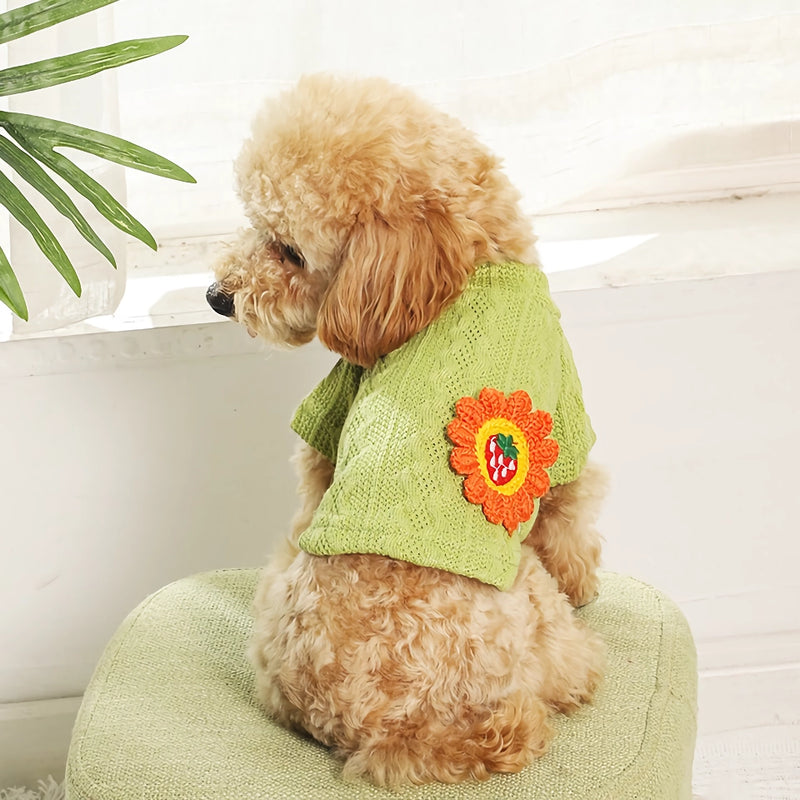 cozy knitted floral dog sweater, view 5 - MRSLM