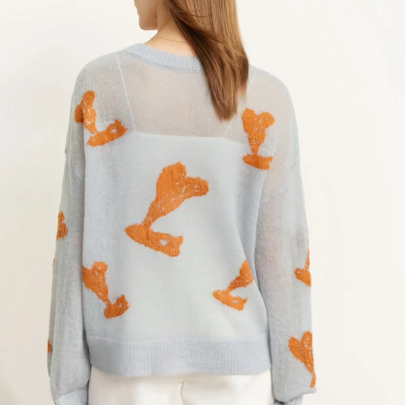 women's v-neck jacquard loose sweater, view 6 - MRSLM