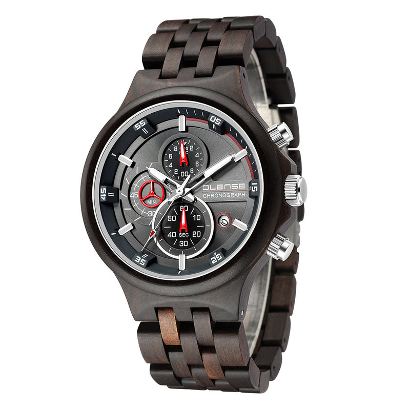 men's natural wooden quartz watch, view 4 - MRSLM